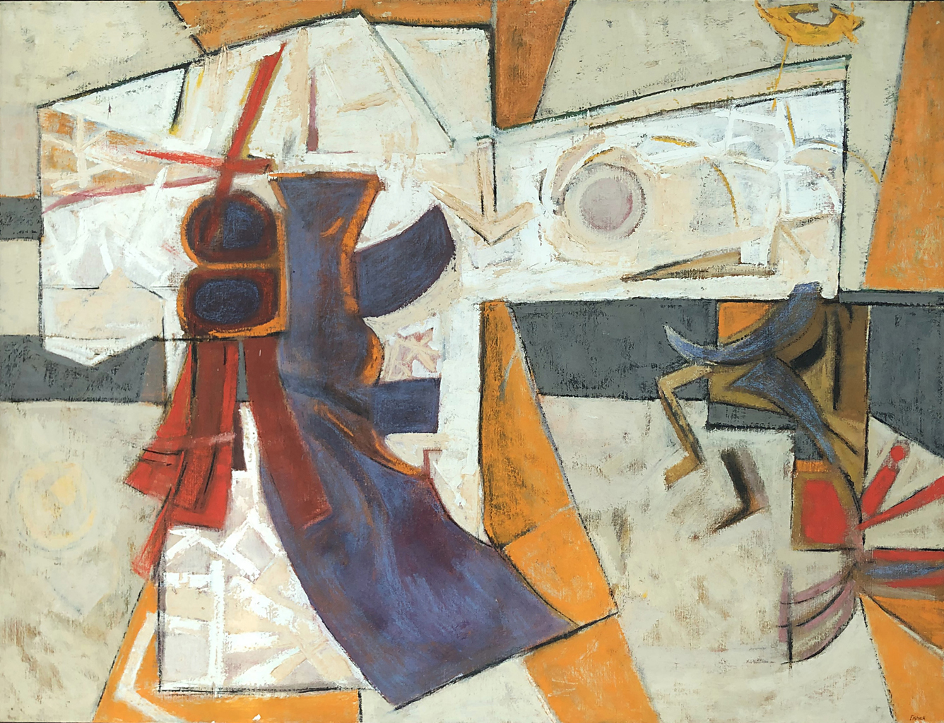 The Trove: Abstract Painting by Ethel Fisher, 1957, oil on canvas, 34 x 42 inches, mid-twentieth century abstract painting, widely exhibited in Havana, Cuba.