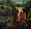 Thumbnail of Model (Janice) in Landscape: Large Figure Painting of Janice Gabriel in landscape by Ethel Fisher, 1988–89, oil on canvas, 57 x 63 inches, twentieth century figure painting.