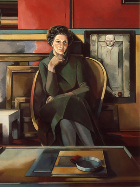 Thumbnail of Portrait of Ilse Getz: Large Figure Painting of New York artist Ilse Getz (1917–1992) by Ethel Fisher, 1977, oil on canvas, 70 x 42 inches, twentieth century figure painting.