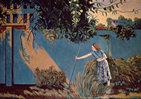 Thumbnail of Under the Lemon Tree: Figure Painting by Ethel Fisher, 1991, of Sandra Fisher Kitaj, the artist's daughter, in a Los Angeles landscape, oil on canvas, 480 x 54 inches, twentieth century figure painting.