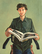 Thumbnail of Lem Holding Book: Painting of Lem Kitaj (Lem Dobbs) in Los Angeles by Ethel Fisher, 1985, oil on canvas, 24 x 18 inches, twentieth century portrait painting.