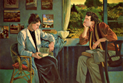 Thumbnail of Betsy and Mark: Figure Painting of Betsy and Mark Blankfield in a Los Angeles interior, by Ethel Fisher, 1988, oil on canvas, 45 x 66 inches, twentieth century figure painting.