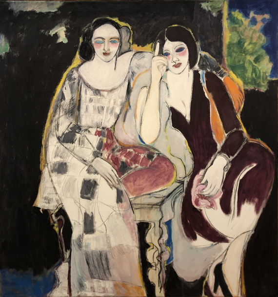 Thumbnail of Two Sisters: Painting by Ethel Fisher, 1964, oil on linen, 44 x 42 inches, mid-twentieth century figure painting.