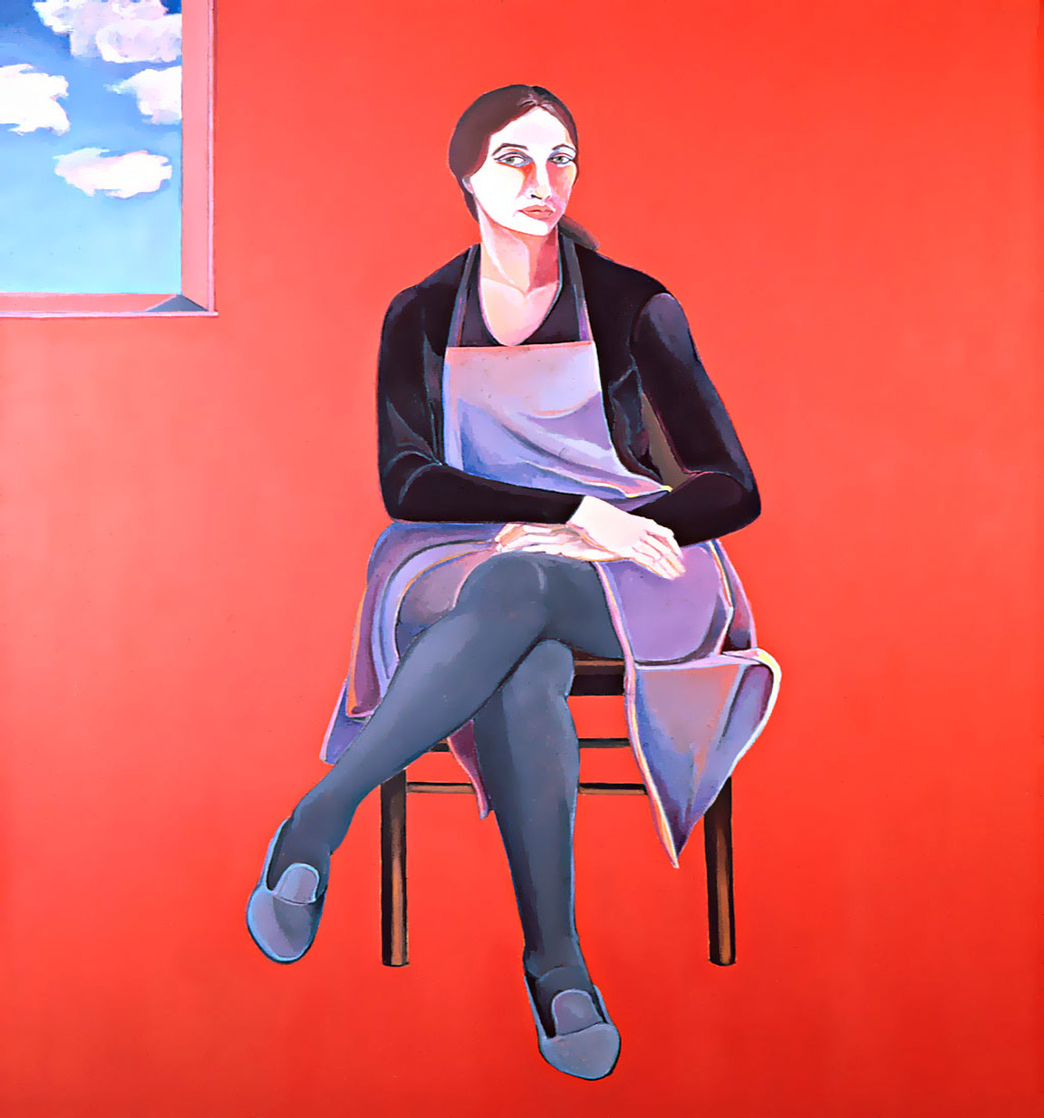 Thumbnail of Self Portrait Red Space by Ethel Fisher, 1968, oil on linen, 55 x 44 inches, twentieth century figure painting.