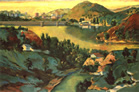 Thumbnail of Lake Hollywood: California Landscape Painting by Ethel Fisher, 1992, oil on canvas, 28 x 42 inches, late twentieth-century landscape painting of Lake Hollywood in California.