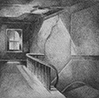 Thumbnail of Loft Interior Staircase: drawing by Ethel Fisher, 1975, of Loft Staircase, graphite on Arches paper, 20 x 14 (7.75 x 7.75) inches, mid-twentieth century drawing on a theme of architecture.