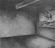 Thumbnail of Interior Space with drawing of Mt. Aetna: drawing by Ethel Fisher, 1977, of an Interior Space, graphite on Arches paper, 20 x 14 (9 x 10) inches, mid-twentieth century drawing on a theme of architecture.